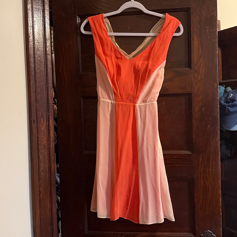Reiss Peach and Coral Color Block Dress